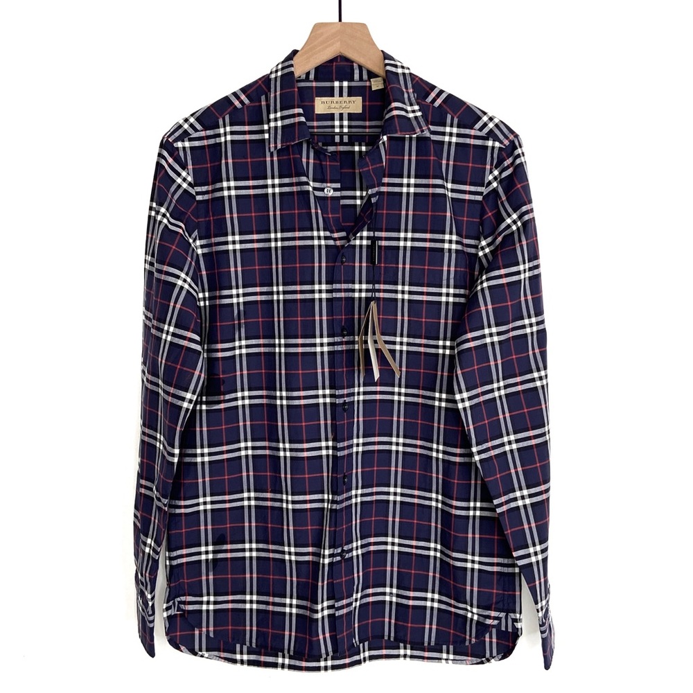 Burberry Alexander Navy Cotton Check Shirt M